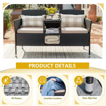 Modern Outdoor Patio Loveseat, with Cushions and Center Table