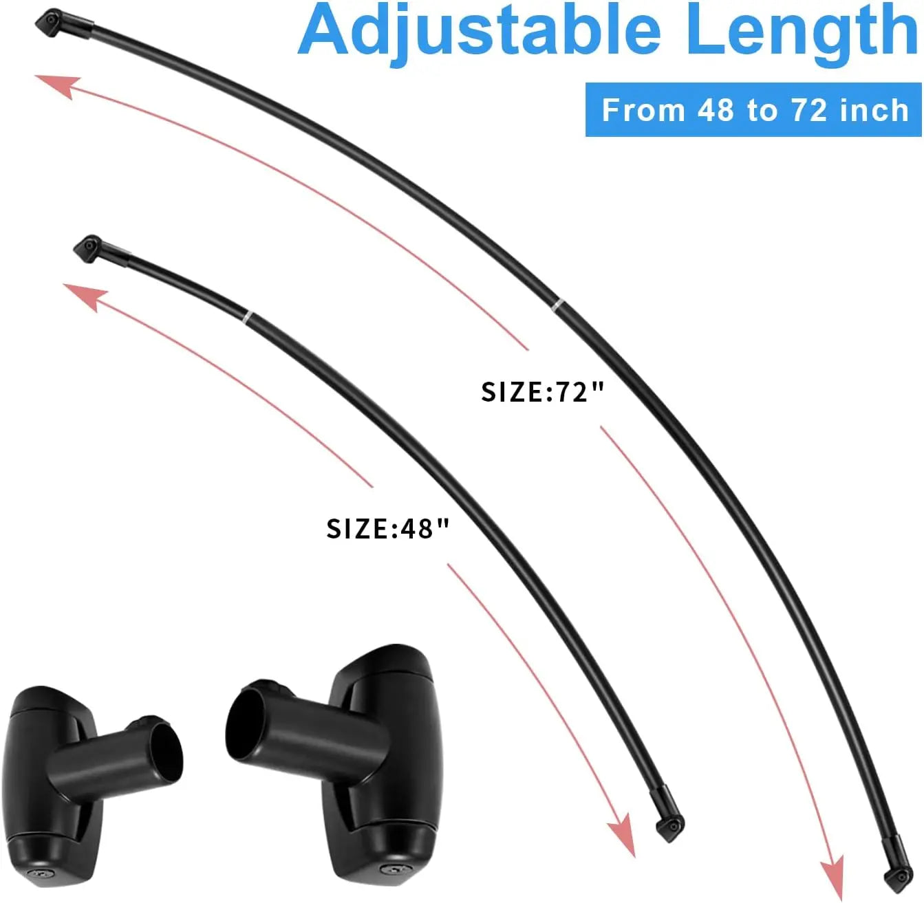 Adjustable Curved Shower Rod, Black Stainless Steel, 48"-72"