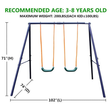 Metal Swing Set for Kids Outdoor, Heavy-Duty Frame w/Double Swings