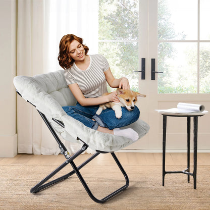 28" Large-Size, Folding Cozy Lounge Chair, Soft Faux Fur