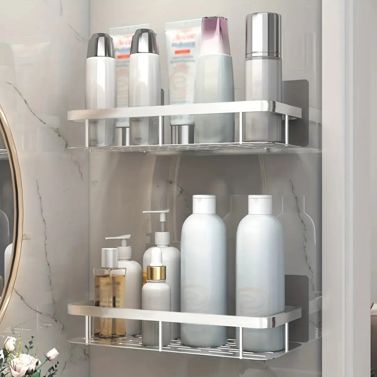 Wall Mount Corner Shelf Shower Storage Rack, No Drill