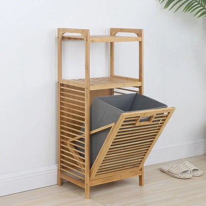 Tilt-Out Bamboo Laundry Hamper with 2-Tier Shelf