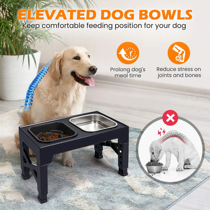 2:1 Adjustable Pet Feeder Bowls, Non-Slip, Stainless Steel, Plastic