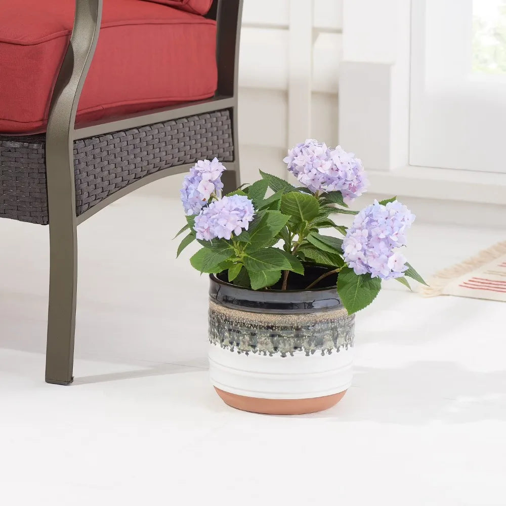 Round Black Ceramic Plant Pot for Indoor Outdoor Plants