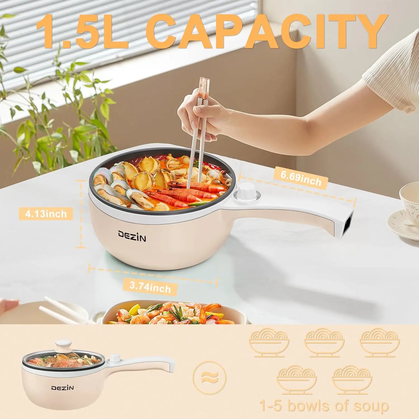 Portable, Multi-food Non-Stick Electric Hot Pot, 1.5L
