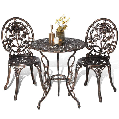 Set (3pc) Garden Furniture, Rose Pattern Aluminum Bistro Table