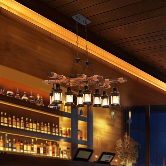 Vintage Wood Ceiling Chandelier, Retro Ceiling Lamp
