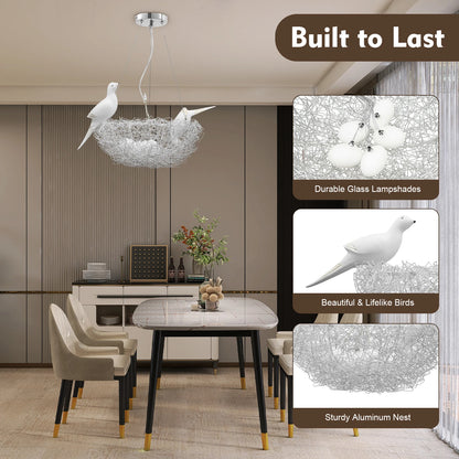 Modern Bird Nest Chandelier, LED 25W, Aluminum Silver
