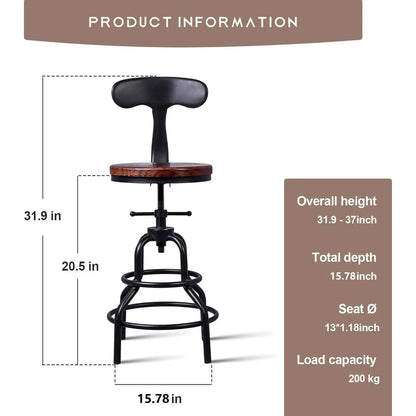 Kitchen Counter Height Adjustable Swivel Chair w/Iron Backrest - NEW