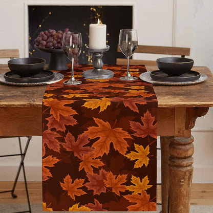 3 sizes, Fall Thanksgiving Maple Leaf Linen Table Runner