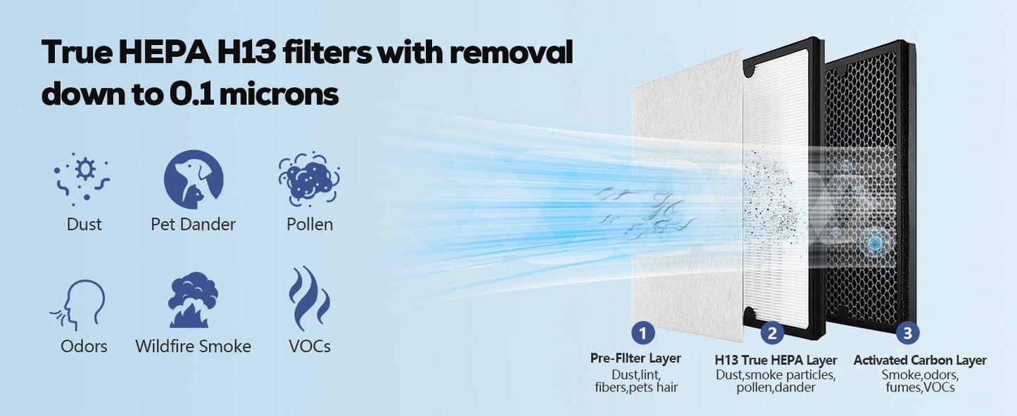 Air Purifier Up To 2500 Sq Ft w/Washable Filters, Dust, Pets, Smoke