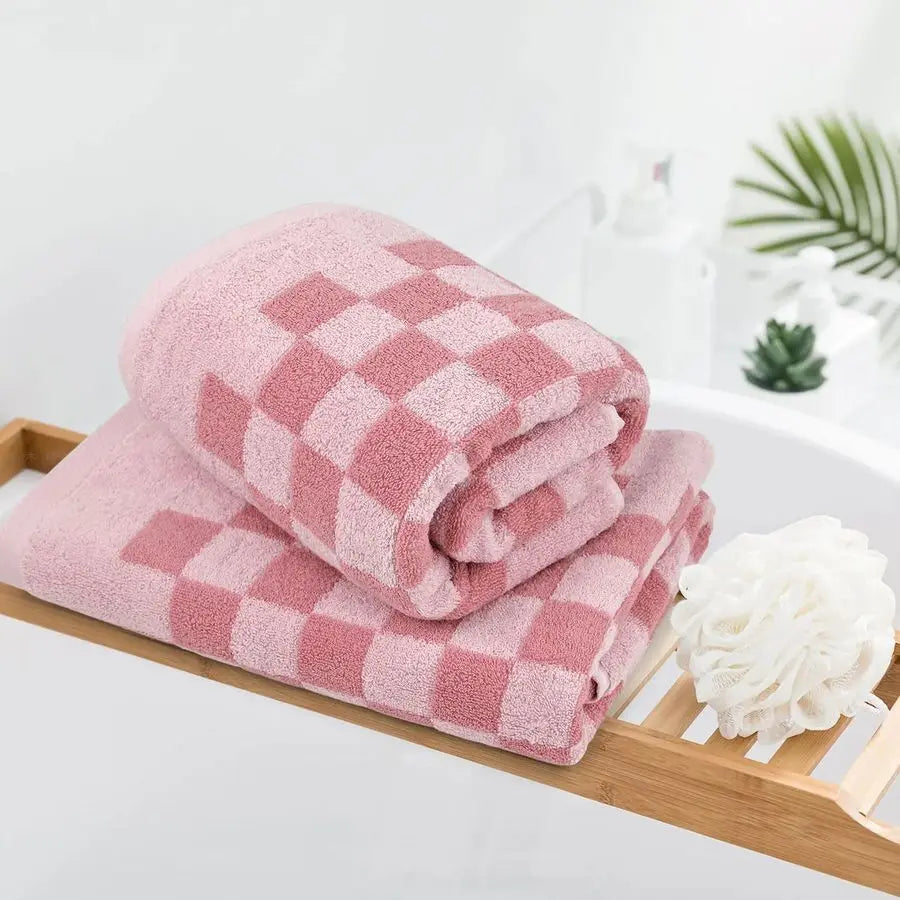 (2) 27"x55" Pink Checkered Soft Towels for Bathroom, Beach, Pool