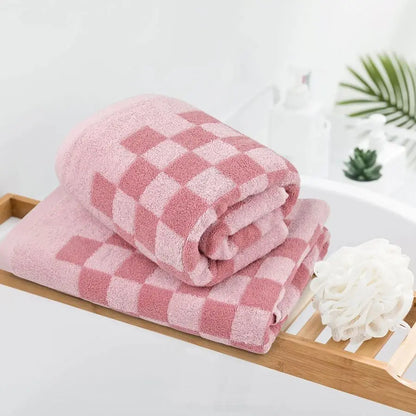 (2) 27"x55" Pink Checkered Soft Towels for Bathroom, Beach, Pool