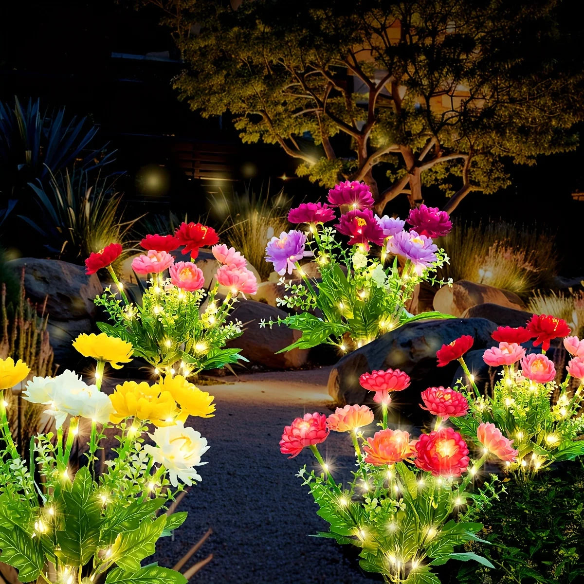 5pc Waterproof Solar Garden Lights, Simulated Snow Lotus