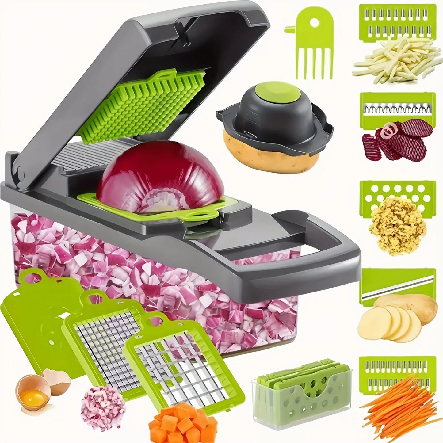 16-in-1 Manual Vegetable Chopper with Container & 8 Blades