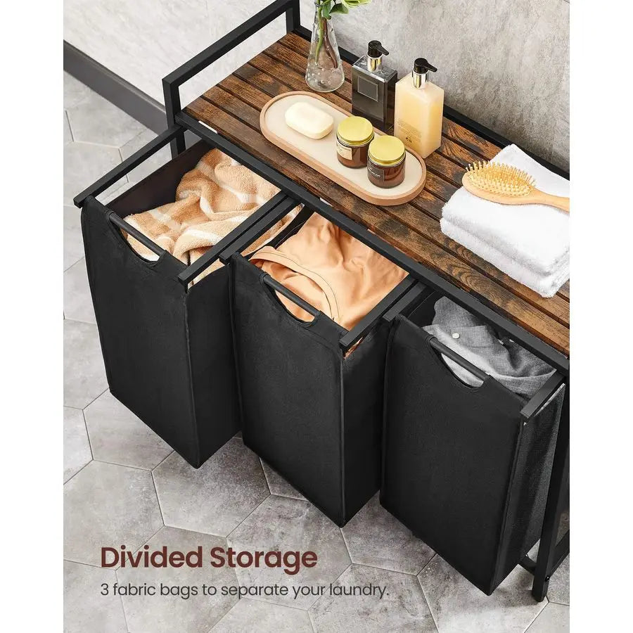 Laundry Sorter with 3 Pull Out Removable Bags, Shelf,