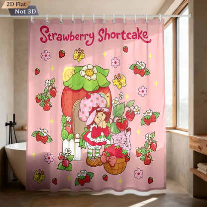 Pink Cake Girl Printed Waterproof Shower Curtain w/12 Hooks