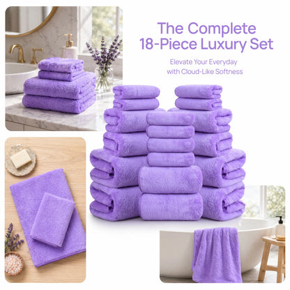 18-Piece Coral Fleece Bath Towel Set, 4 Bath Towels 4 Hand Towels 10 Washcloths,