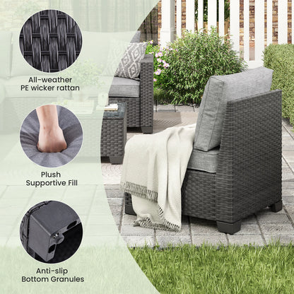 Patio Sectional Sofa Set w/Ottoman, Water/Oil/Stain-Resistant Fabric