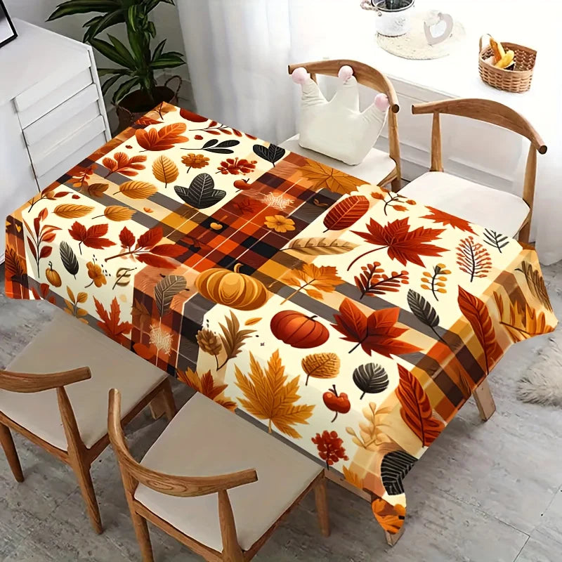 Rectangular Fall Harvest Pumpkin Maple Leaf Tablecloth, Polyester