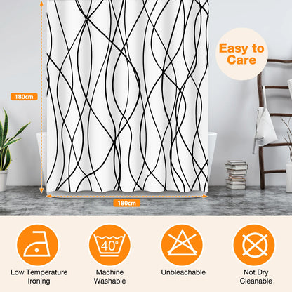 Minimalist Waterproof Polyester Fabric Shower Curtain Set w/12 Hooks