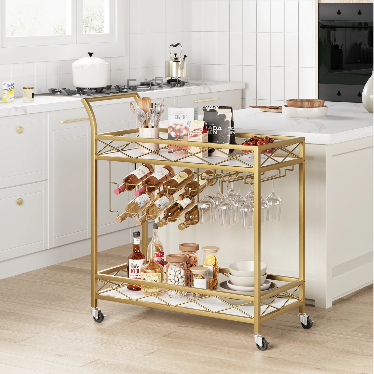 2-Tier Mobile Serving Cart on Lockable Wheels