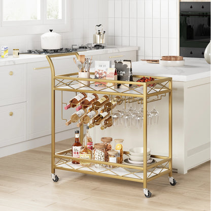 2-Tier Mobile Serving Cart on Lockable Wheels