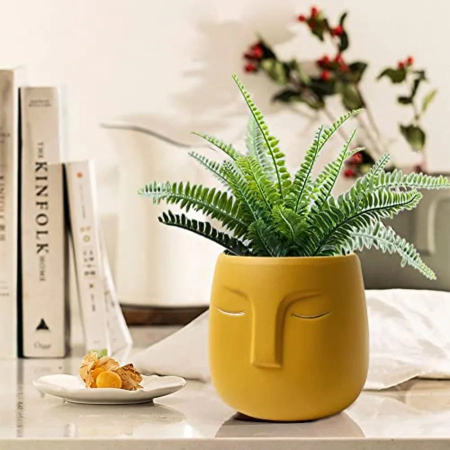 Head Ceramic Face Planter, Modern Flower Vase, Windowsill