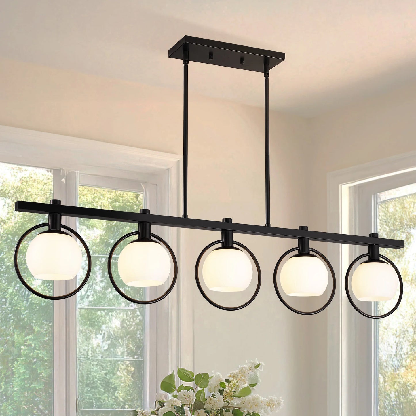 Modern 5-Light Adjustable Chandelier with Glass Shades