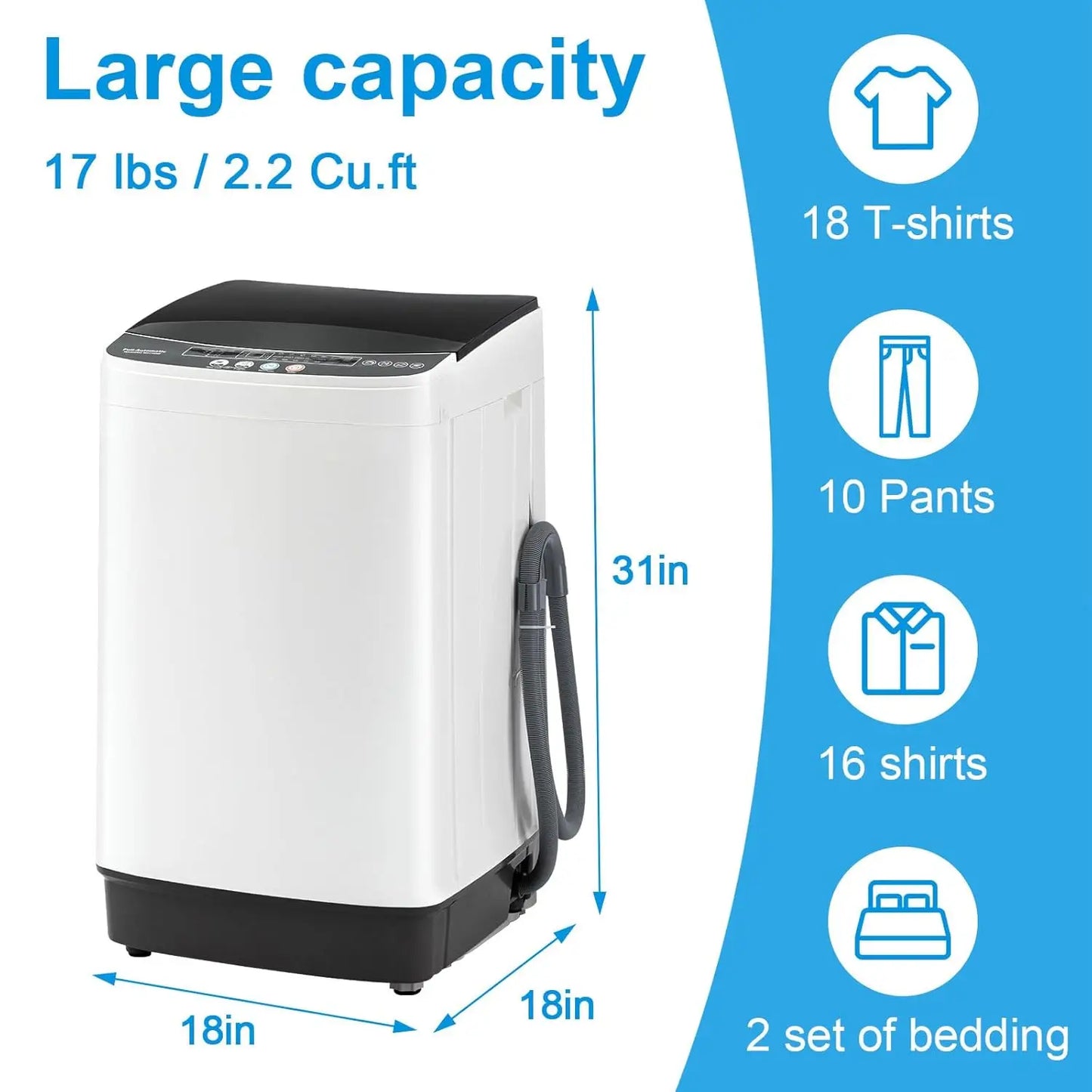 17lb Portable, Fully Automatic Clothes Washer and Spinner