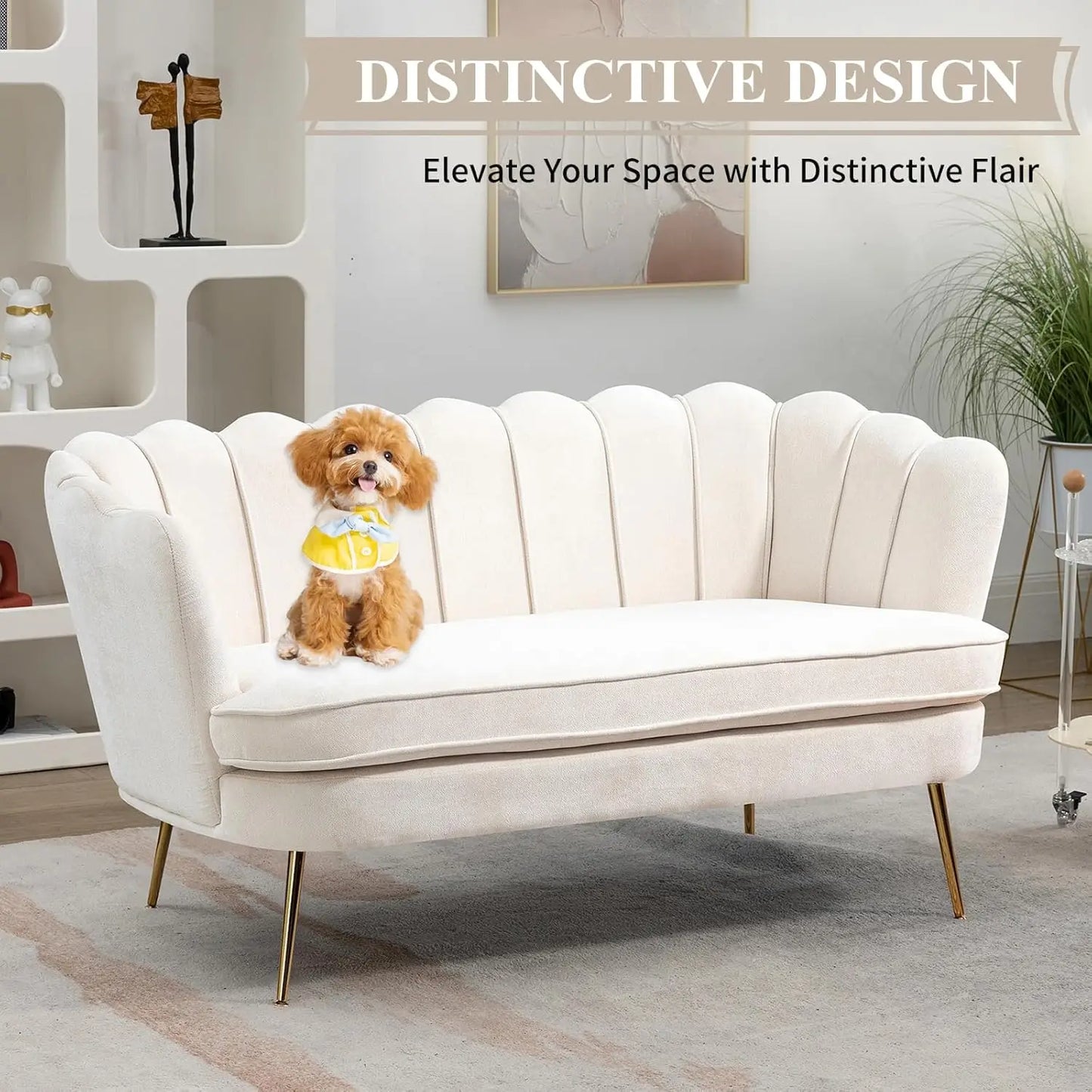 59" Upholstered Loveseat, Mini Sofa w/Gold Metal Legs