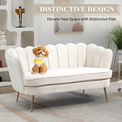 59" Upholstered Loveseat, Mini Sofa w/Gold Metal Legs