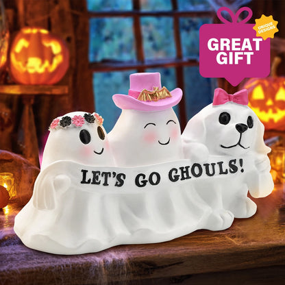 Pink Bow Spooky Ghost Puppy Group Figurine, Ornament