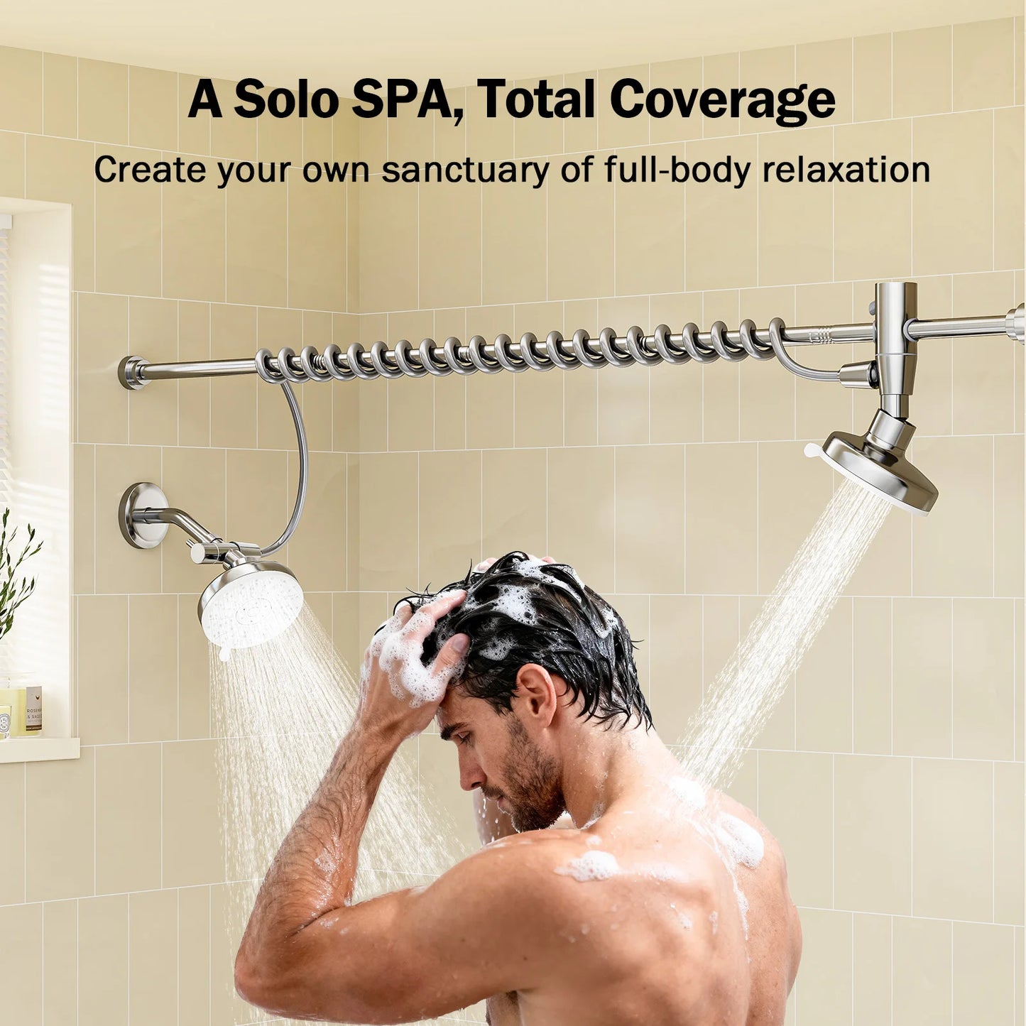 High Pressure Double Shower Head, Adjustable Slider,
