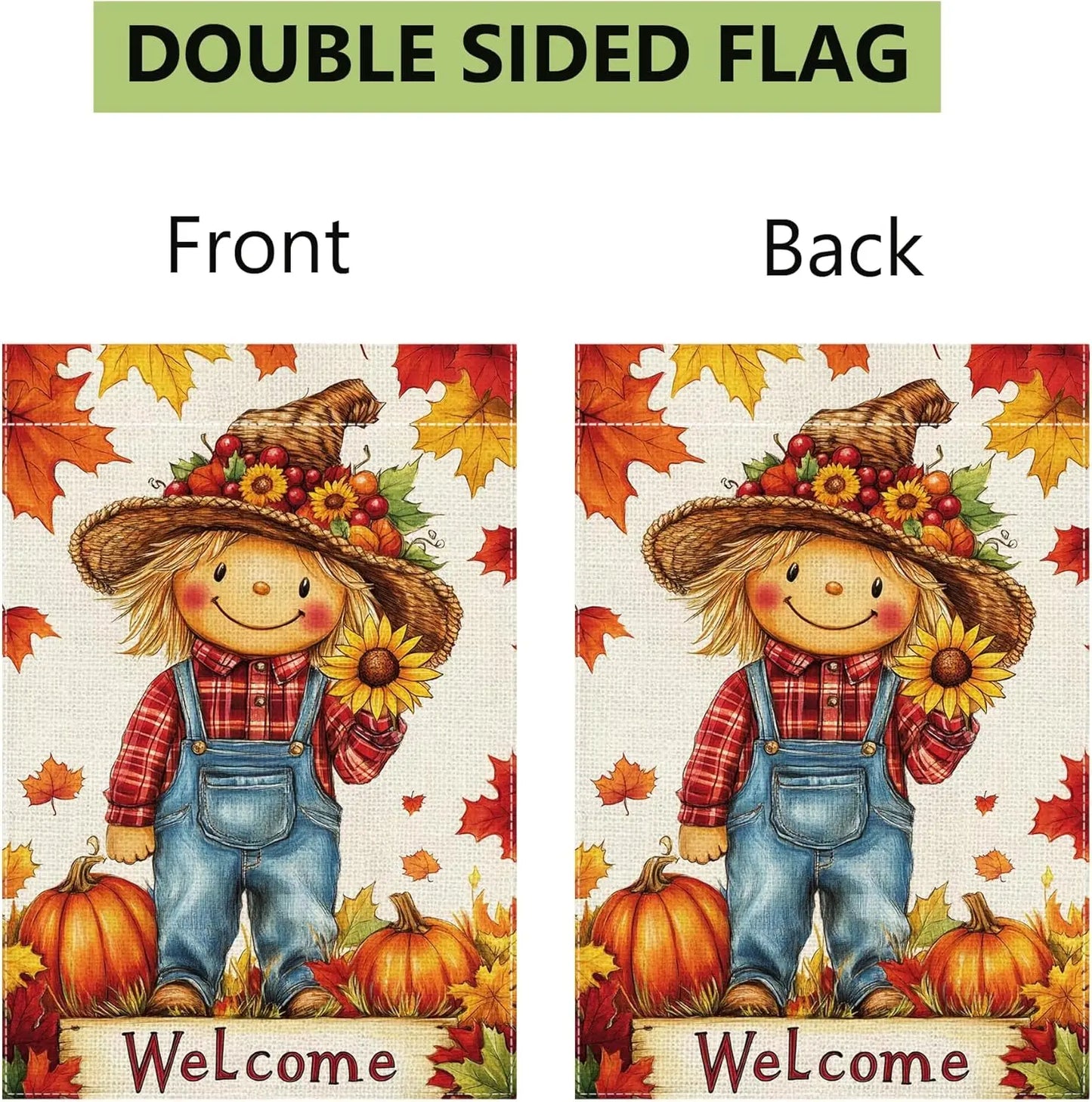 Fall Pumpkin Scarecrow Garden Flag, 12"x18" Double Sided Burlap