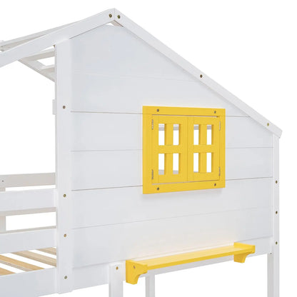 House Twin Over Twin Bunk Beds w/Storage Drawers & Shelf