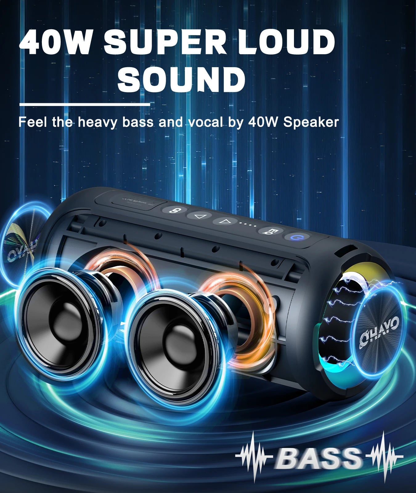 X8 Pro Portable Bluetooth Speaker w/40W Stereo Sound, Waterproof, Lights