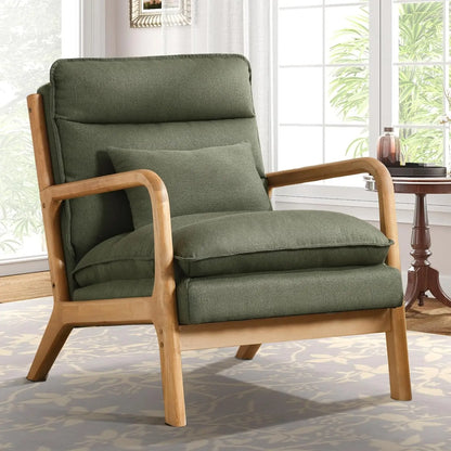 Mid Century Upholstered Lounge Armchair w/Plump Back Pillow