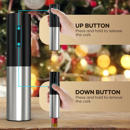 Electric Wine Opener Set w/Foil Cutter, Aerator, Pourer & Vacuum Stopper