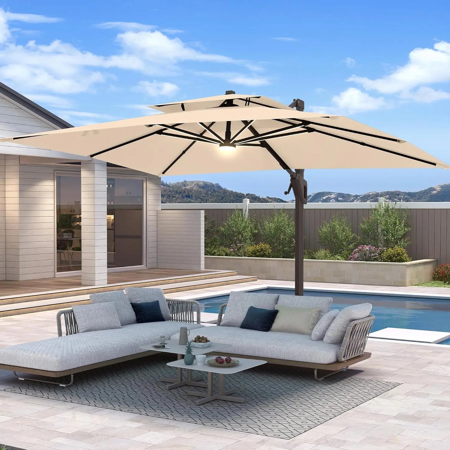 10'x13' Cantilever Patio Umbrella w/Led Lights, Heavy Duty