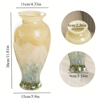 1pc Green Glass Vase - Handmade Blown Glass Art
