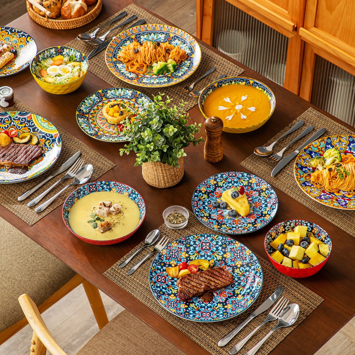 24 PCS Ceramic Dinnerware Set Porcelain Bohemian Style Dinnerware
