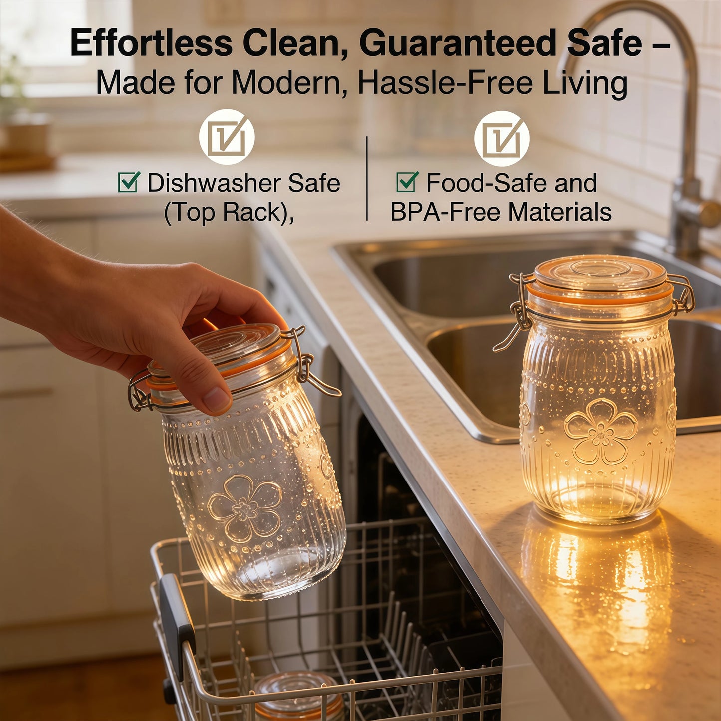 6 pk Wide Mouth Mason Jars 32 Oz Airtight Glass Canister