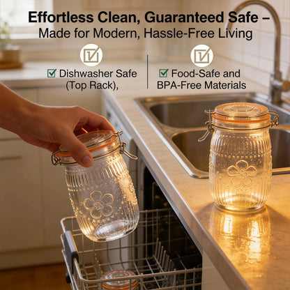 6 pk Wide Mouth Mason Jars 32 Oz Airtight Glass Canister