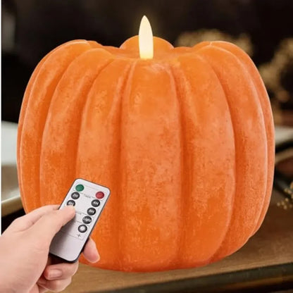 Flickering Flameless Wax Pumpkin LED Candle w/ Timer Remote Control