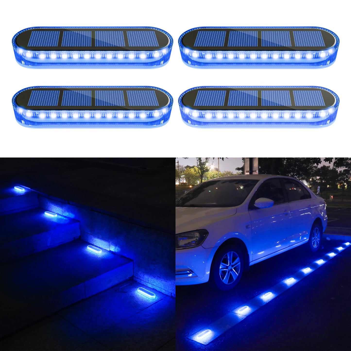 4 Pack Solar LED Deck Lights Blue Auto On/OFF Outdoor Waterproof