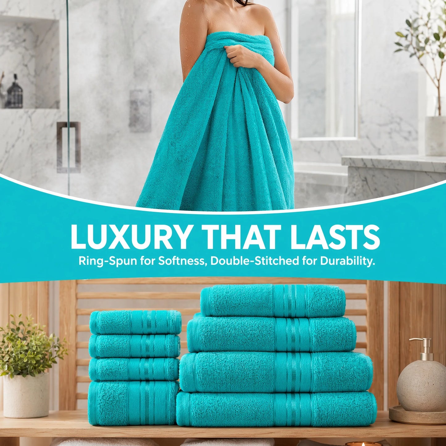 8 Piece Luxury Towel Set, 600 GSM Ring Spun Cotton, Highly Absorbent