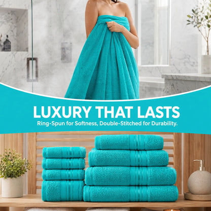 8 Piece Luxury Towel Set, 600 GSM Ring Spun Cotton, Highly Absorbent