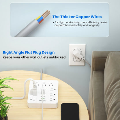 Surge Protector, 9 sockets, 3 USB Ports, 5ft