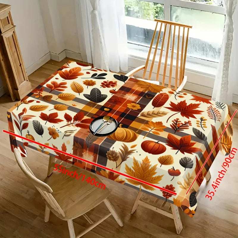 Rectangular Fall Harvest Pumpkin Maple Leaf Tablecloth, Polyester